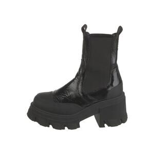 GANNI Black Patent Leather Cap Toe Cleated Chelsea Platform Ankle Boots Size 40